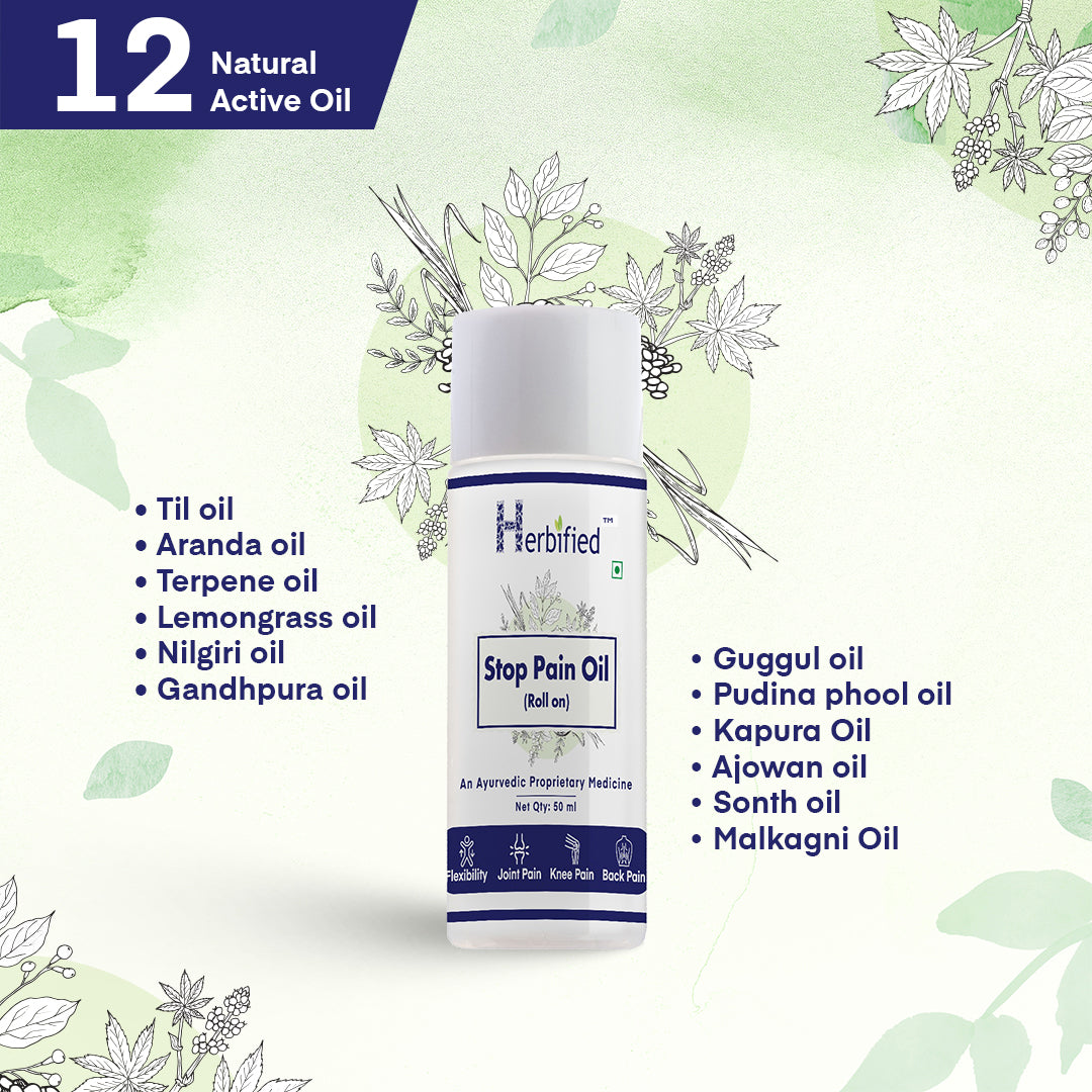 Herbified Ayurvedic Stop Pain Relief Oil Roll 50 ml For Joint Pain Relief and Relaxation -50 ml (Pack of 1)