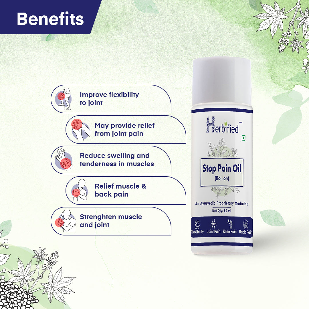 Herbified Ayurvedic Stop Pain Relief Oil Roll 50 ml For Joint Pain Relief and Relaxation -50 ml (Pack of 1)