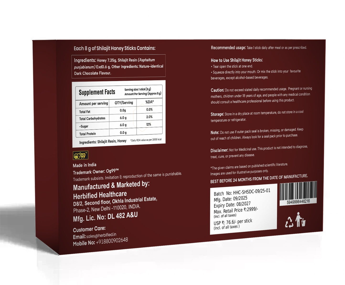 Shilajit Honey Stick with Dark Chocolate