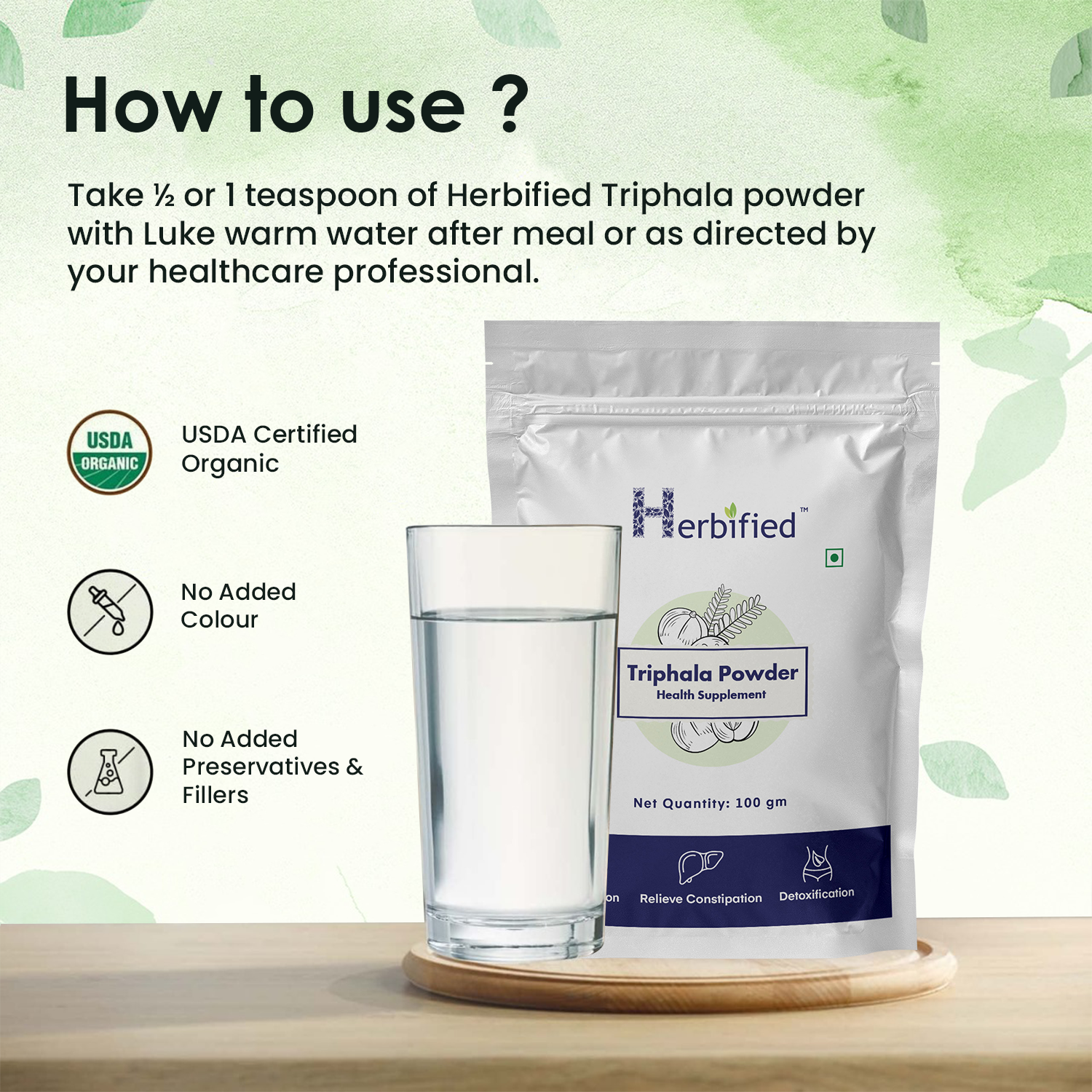Herbified Triphala Powder - Pure Ayurvedic Blend for Digestive Health and Detoxification (Pack of 1)