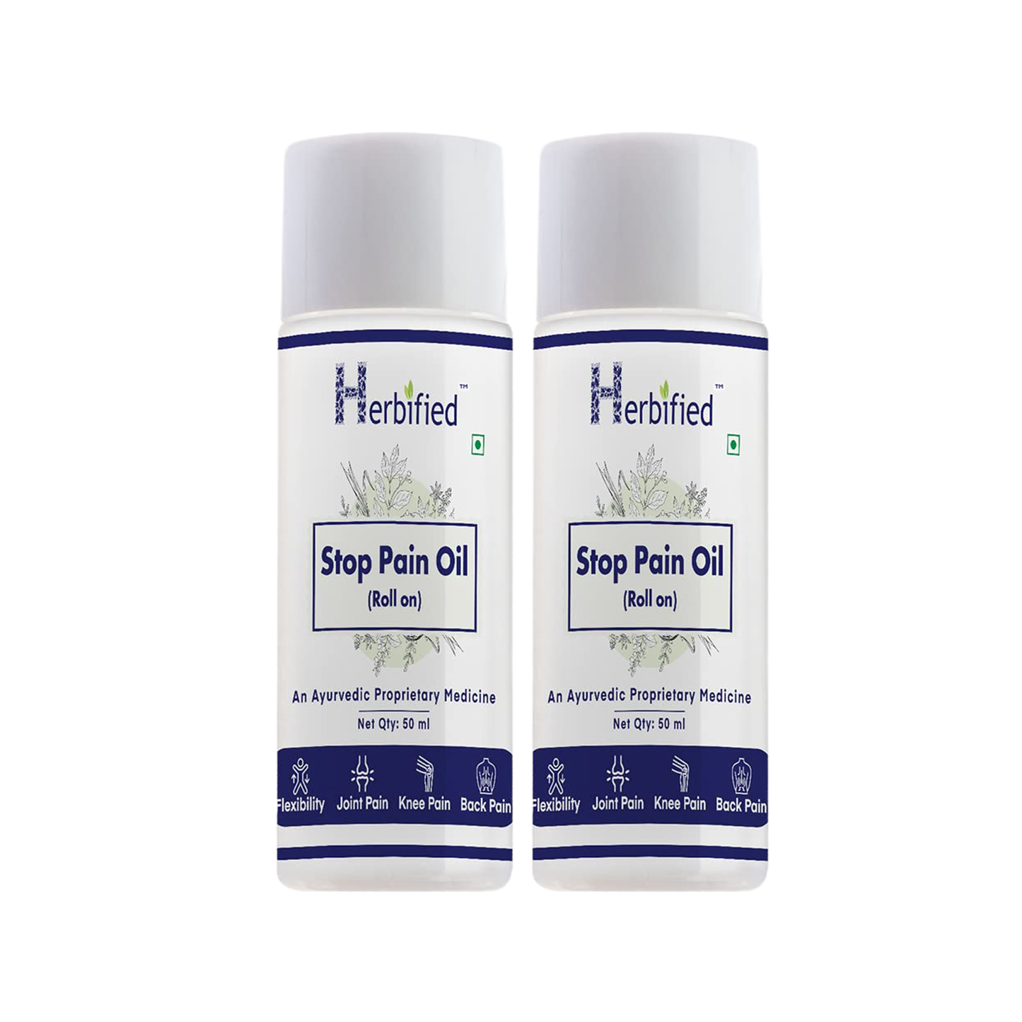 Herbified Ayurvedic Stop Pain Relief Oil Roll 50 ml For Joint Pain Relief and Relaxation-50 ml (Pack of 2)