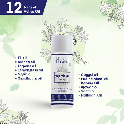 Herbified Ayurvedic Stop Pain Relief Oil Roll 50 ml For Joint Pain Relief and Relaxation-50 ml (Pack of 2)