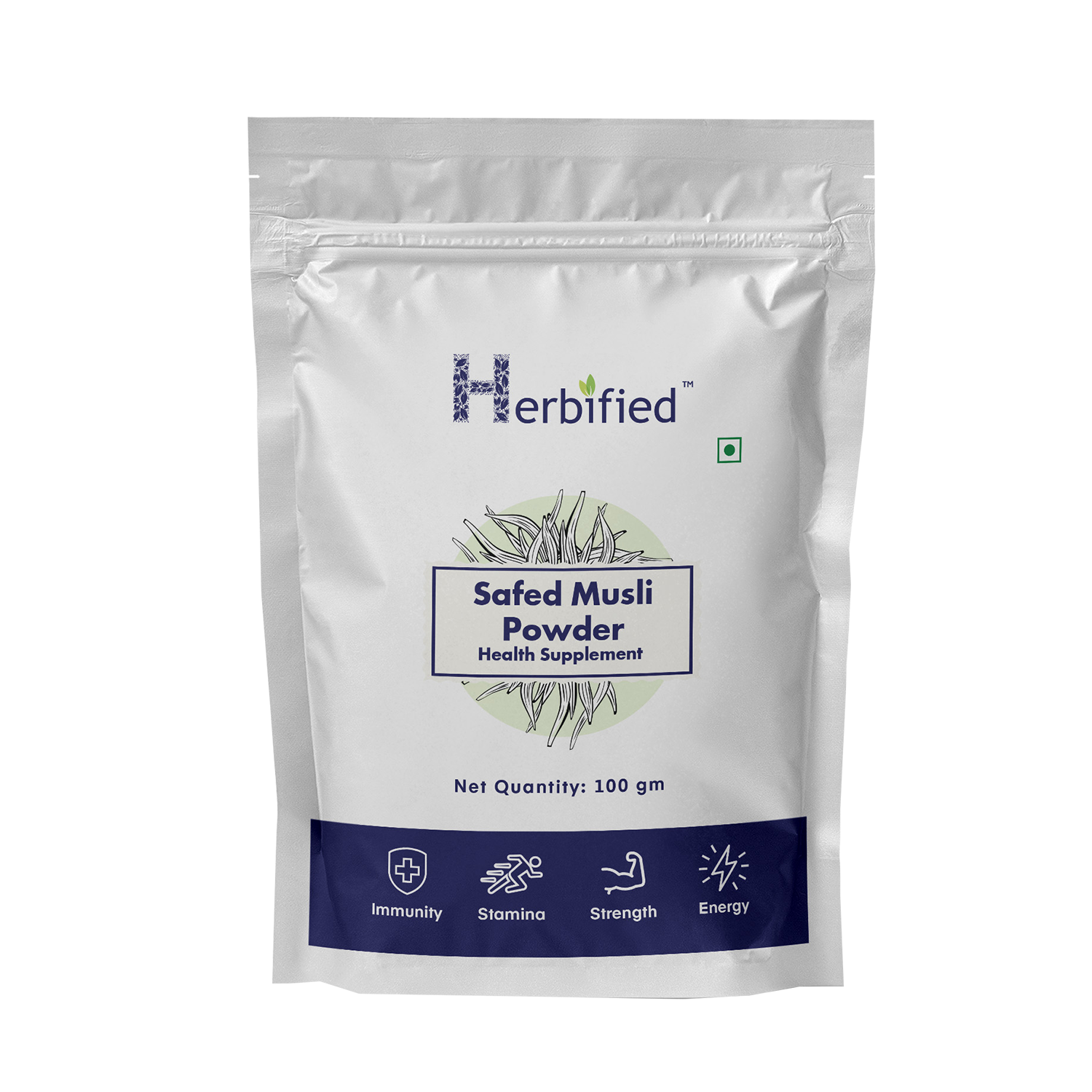 Herbified Safed Musli Powder Pure and Superfood Supplement for Vitality and Wellness-100gm (Pack of 1)