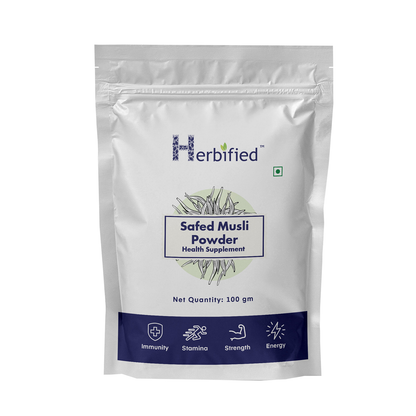 Herbified Safed Musli Powder Pure and Superfood Supplement for Vitality and Wellness-100gm (Pack of 1)