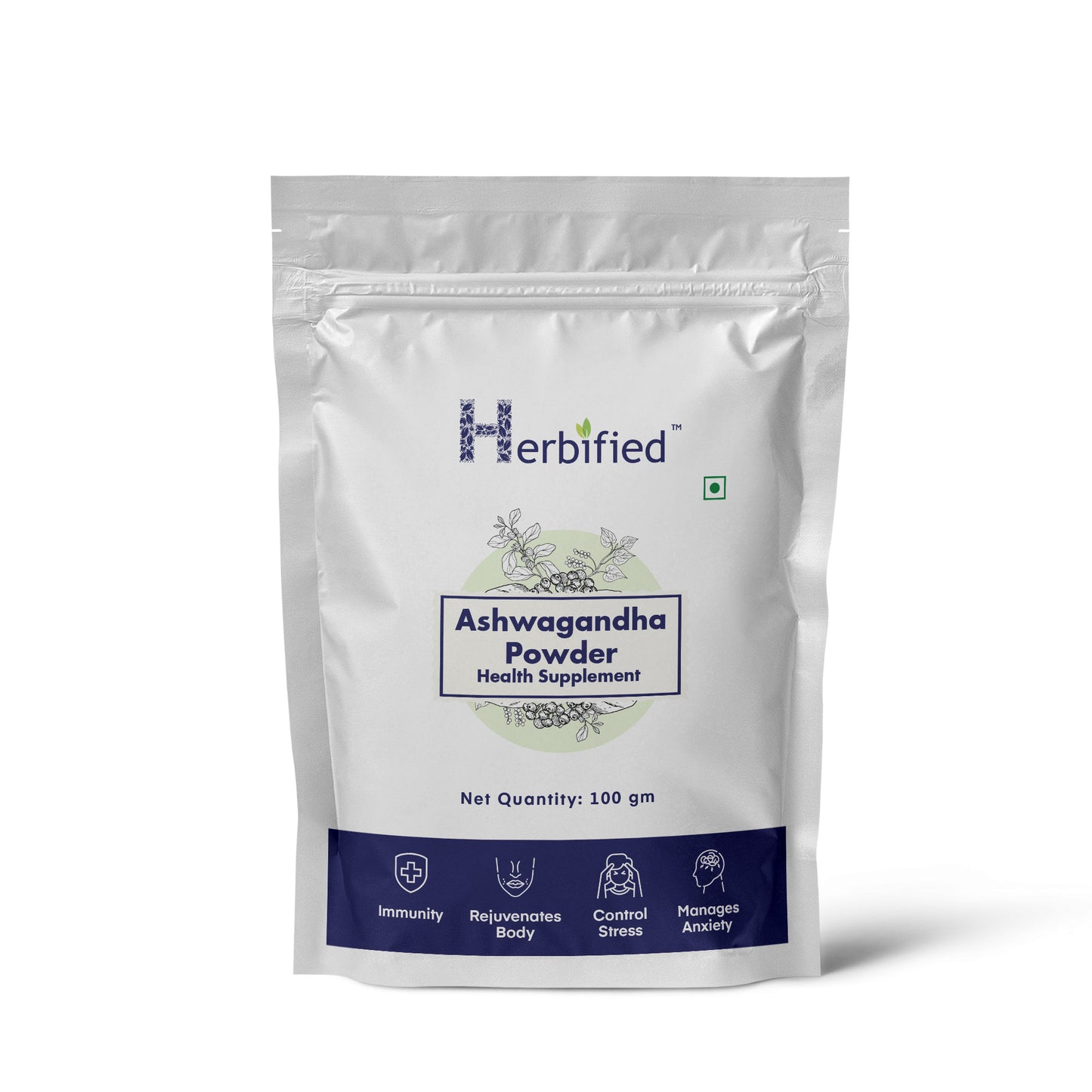Herbified Ashwagandha Powder Pure and Natural Adaptogen Supplement for Stress Relief, Energy Boost, and Immune Support - 100gm (Pack of 1)