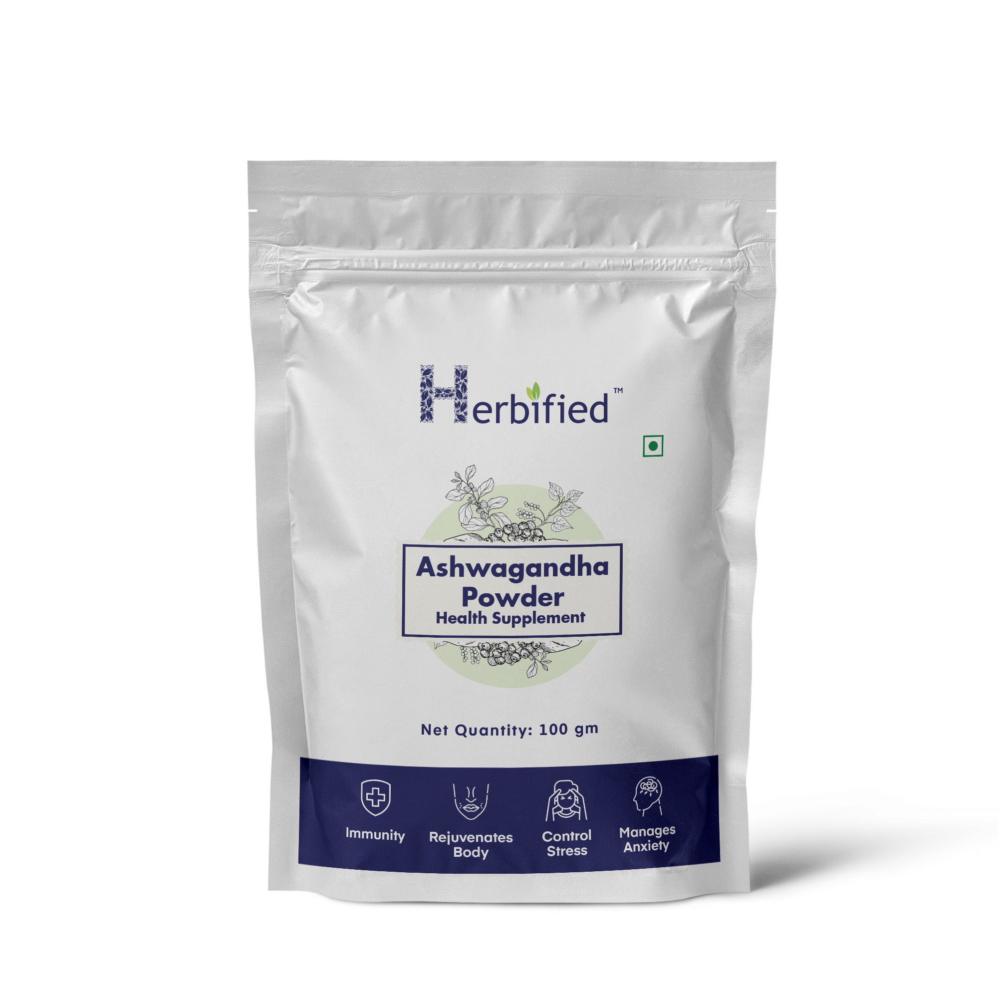 Herbified Ashwagandha Powder Pure and Natural Adaptogen Supplement for Stress Relief, Energy Boost, and Immune Support - 100gm (Pack of 1)