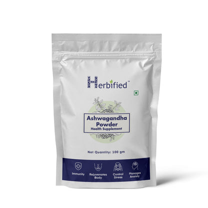 Herbified Ashwagandha Powder Pure and Natural Adaptogen Supplement for Stress Relief, Energy Boost, and Immune Support - 100gm (Pack of 1)