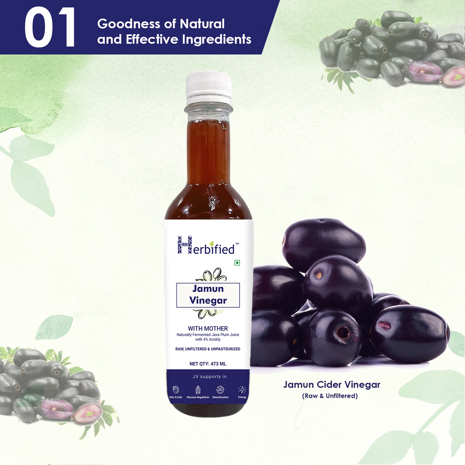 Herbified Jamun Cider Vinegar Help In Blood Sugar Control, Healthy Digestion & Metabolism Vinegar