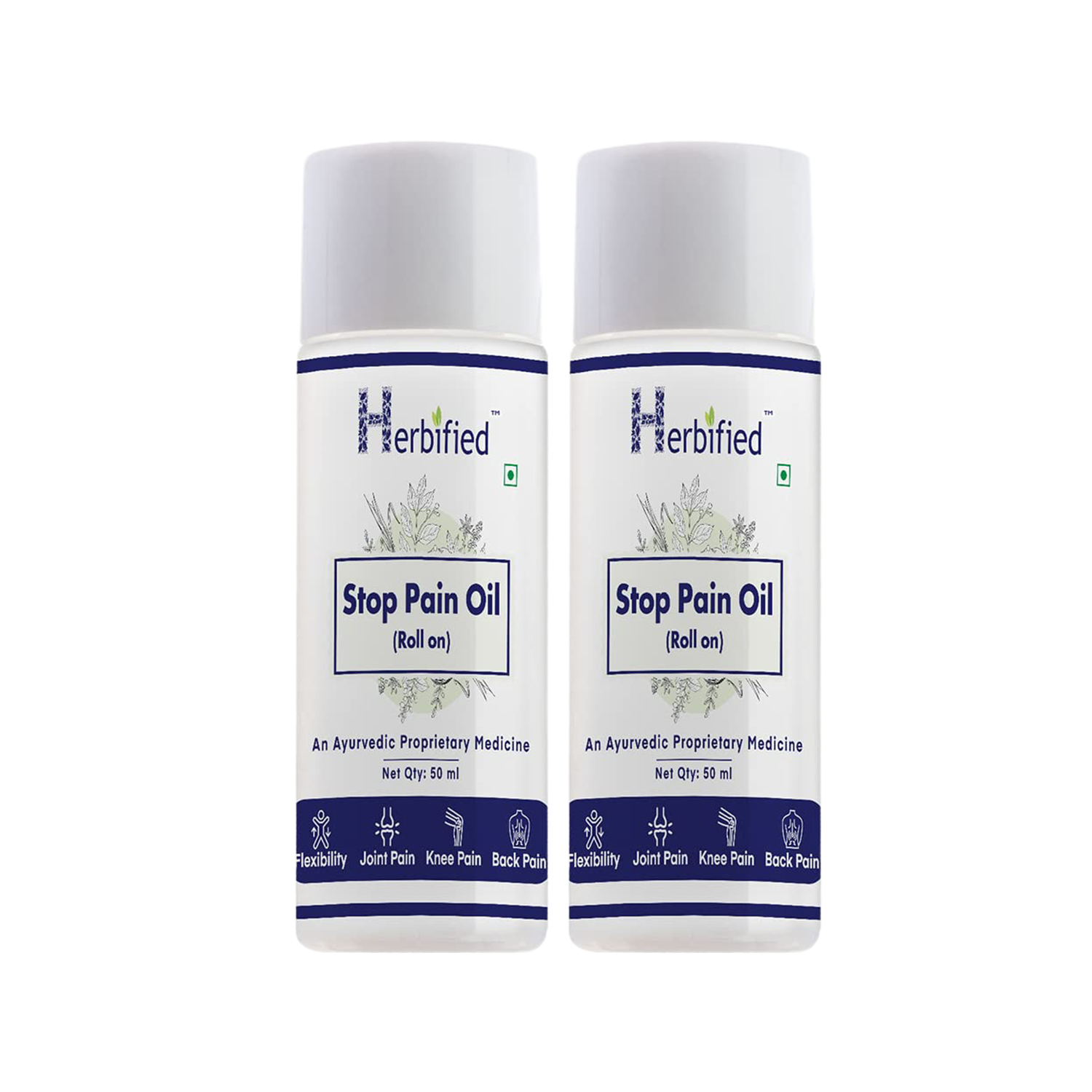 Herbified Ayurvedic Stop Pain Relief Oil Roll 50 ml For Joint Pain Relief and Relaxation-50 ml (Pack of 2)