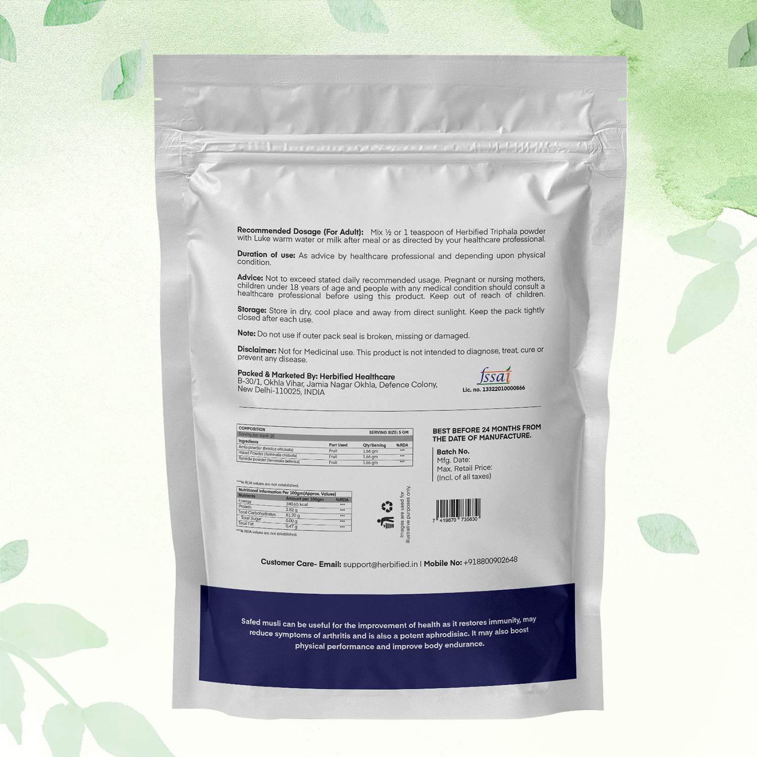 Herbified Triphala Powder - Pure Ayurvedic Blend for Digestive Health and Detoxification (Pack of 1)