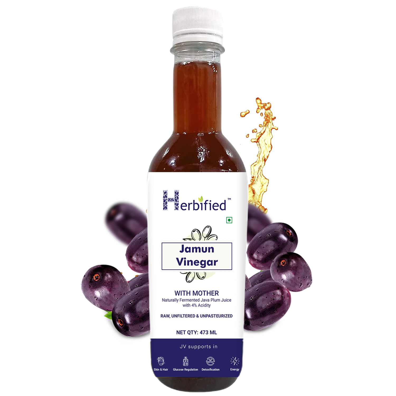 Herbified Jamun Cider Vinegar Help In Blood Sugar Control, Healthy Digestion & Metabolism Vinegar