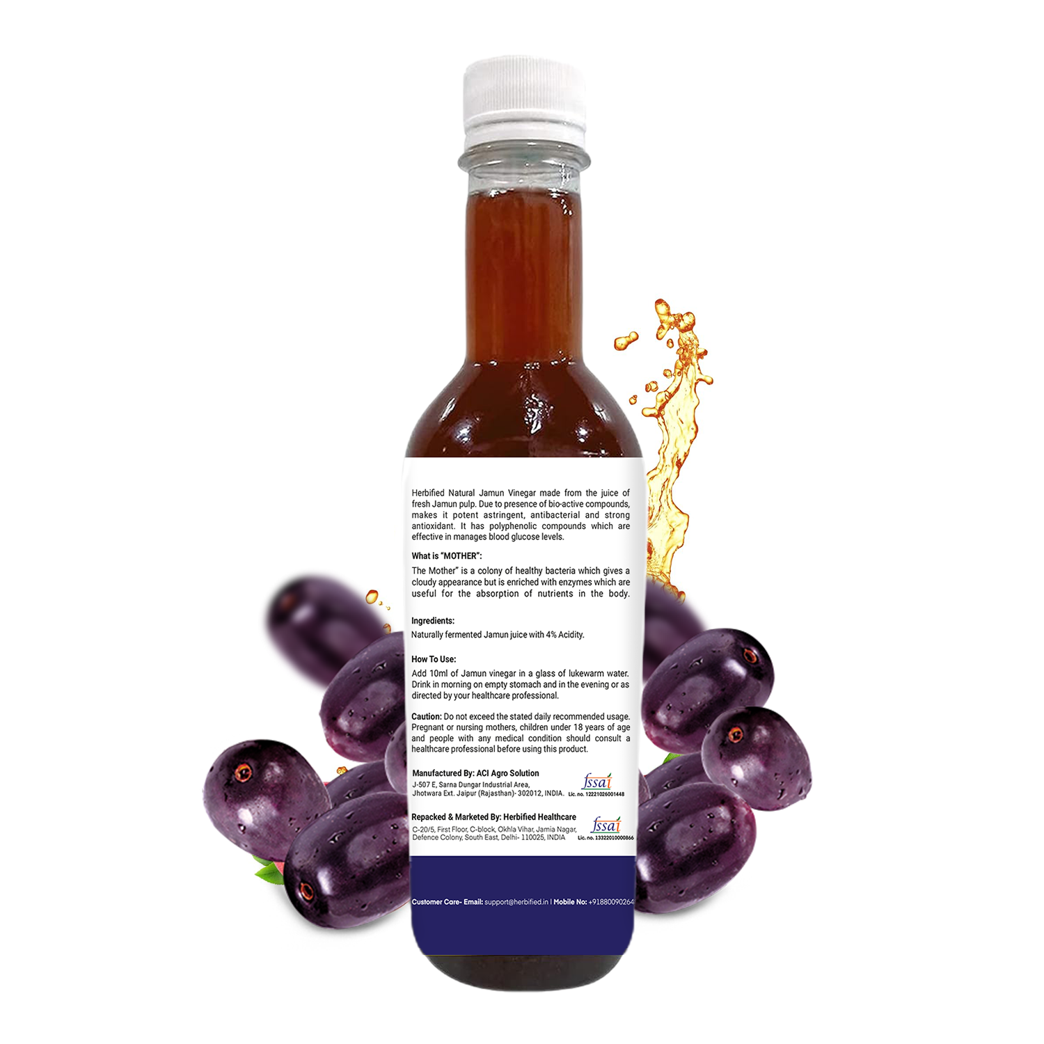 Herbified Jamun Cider Vinegar Help In Blood Sugar Control, Healthy Digestion & Metabolism Vinegar