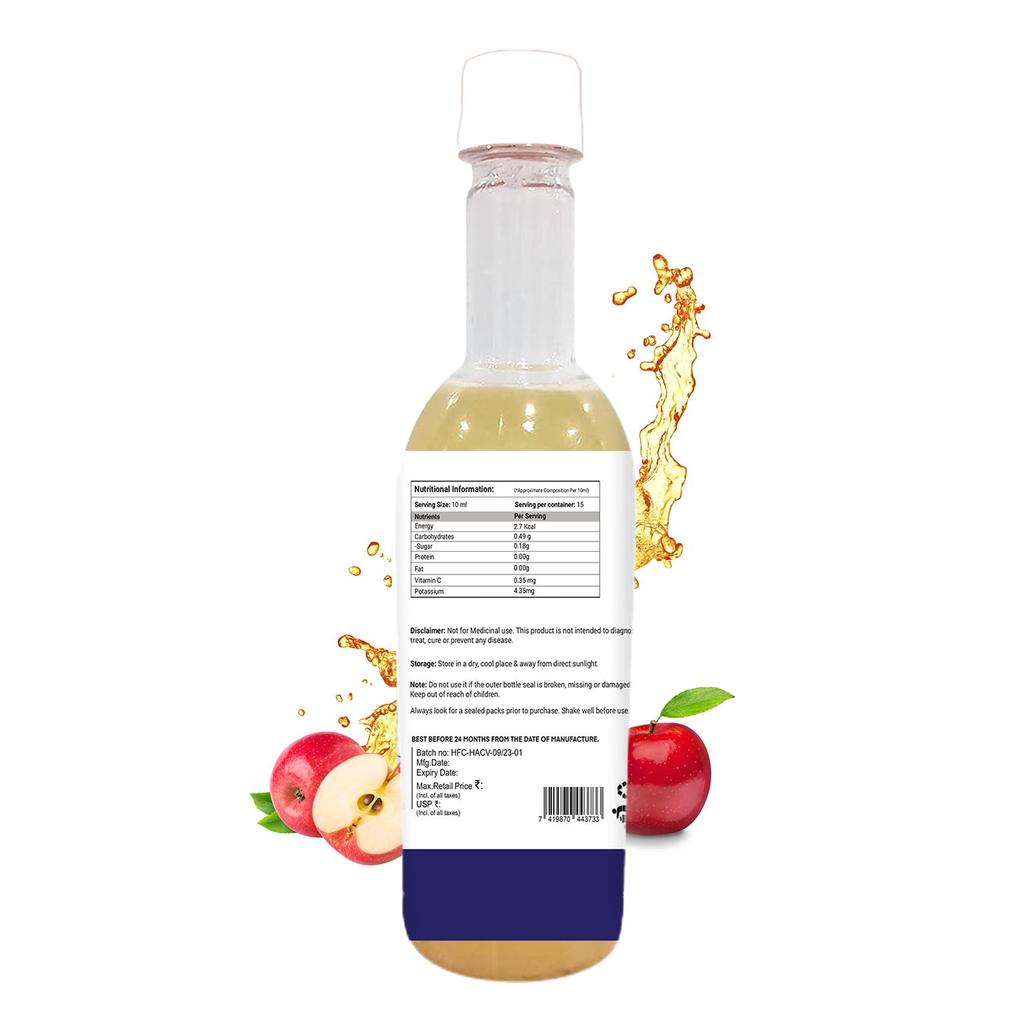 Herbified Apple Cider Vinegar with Mother For Better Skin, Digestive Enzymes, Energy & Immunity Booster- 473 ml (Pack of 1)