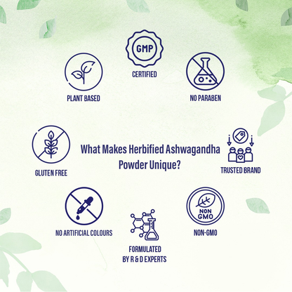 Herbified Ashwagandha Powder Pure and Natural Adaptogen Supplement for Stress Relief, Energy Boost, and Immune Support - 100gm (Pack of 1)